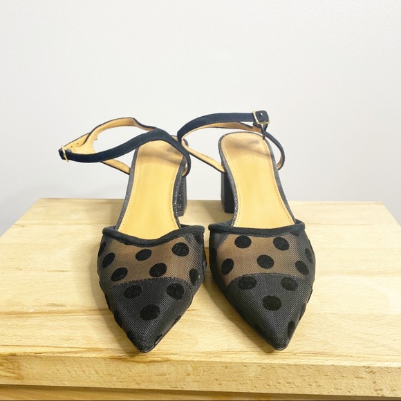 J. Crew Black Pointed Toe Polka Dot Kitten Heels - Picture 2 of 8